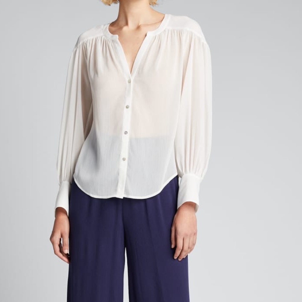L’AGENCE Farah Yoked Blouse – White – Size L - Picture 1 of 6